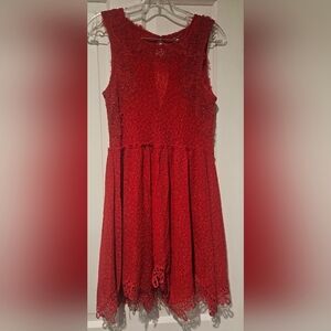 Free People Red Lace Asymmetrical Dress